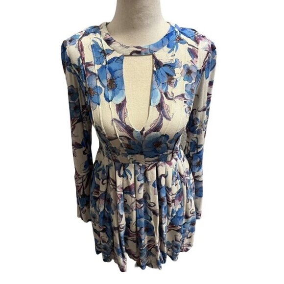 Free People Floral Print Long Sleeve Mini Dress Keyhole Front AND Back Small - Picture 6 of 10